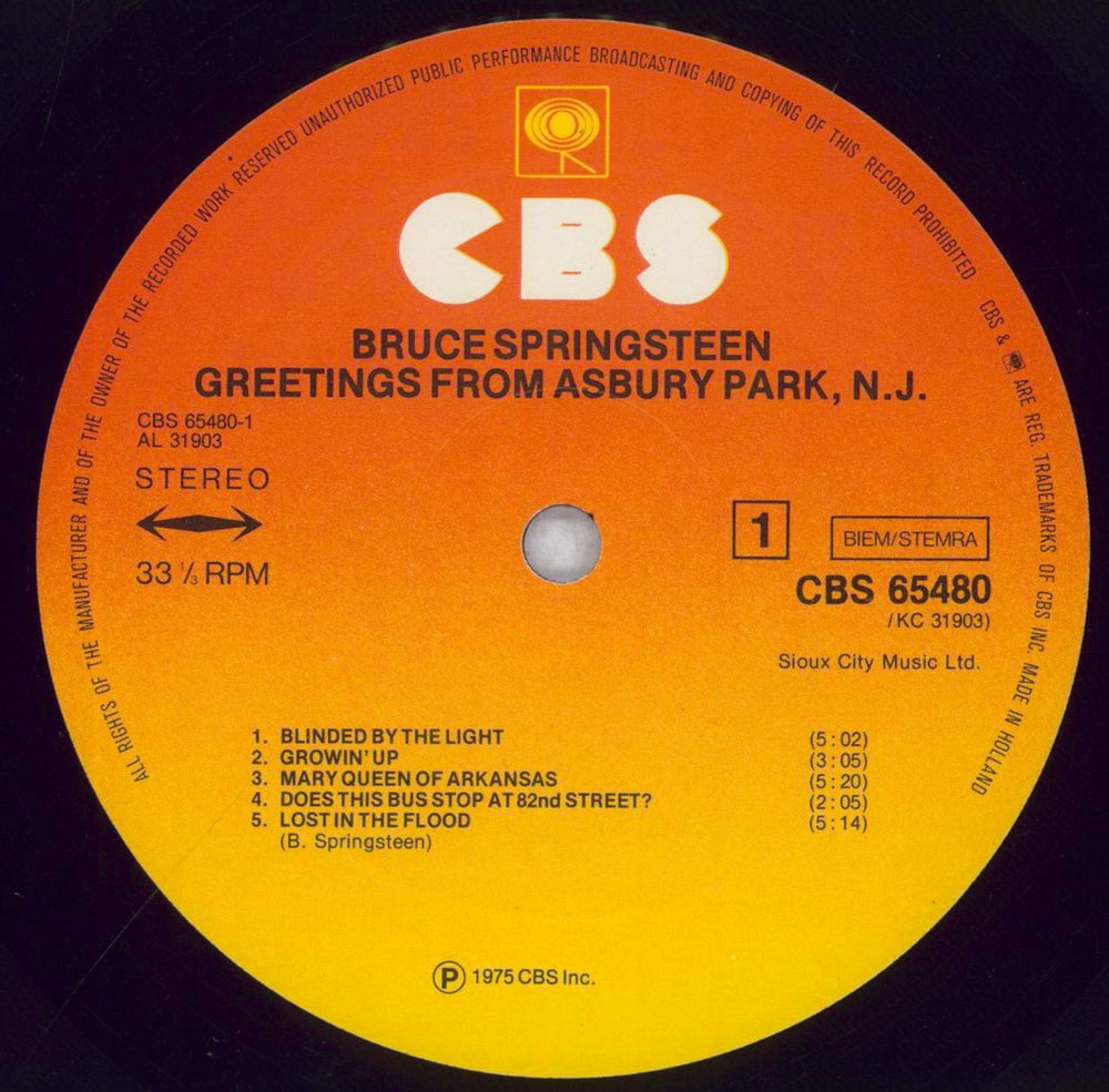 Bruce Springsteen Greetings From Asbury Park N.J. Dutch vinyl LP album (LP record) SPRLPGR841722