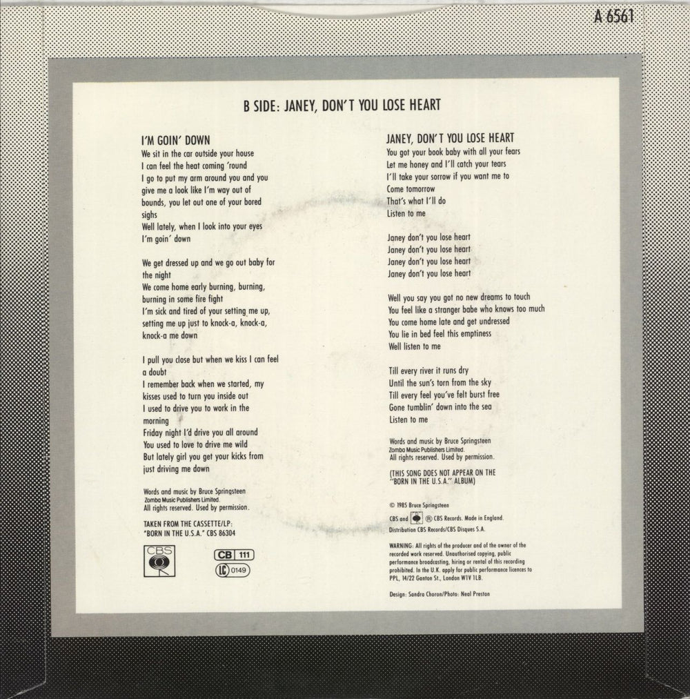 Bruce Springsteen I'm Goin' Down UK 7" vinyl single (7 inch record / 45)