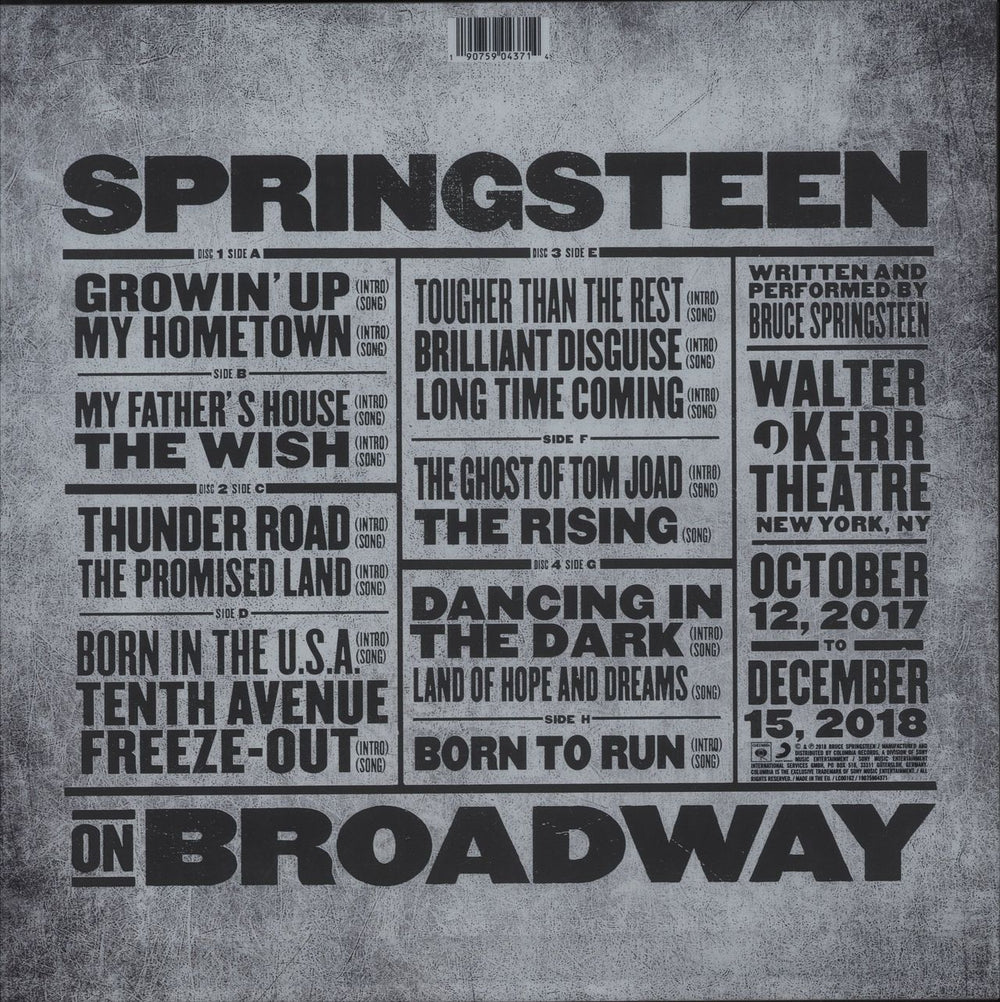 Bruce Springsteen Springsteen On Broadway UK 4-LP vinyl album record set 190759043714