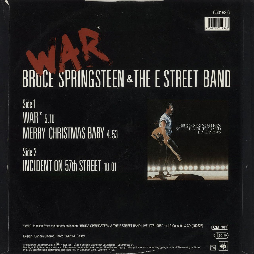 Bruce Springsteen War - Hype Stickered UK 12" vinyl single (12 inch record / Maxi-single) 5099765019360
