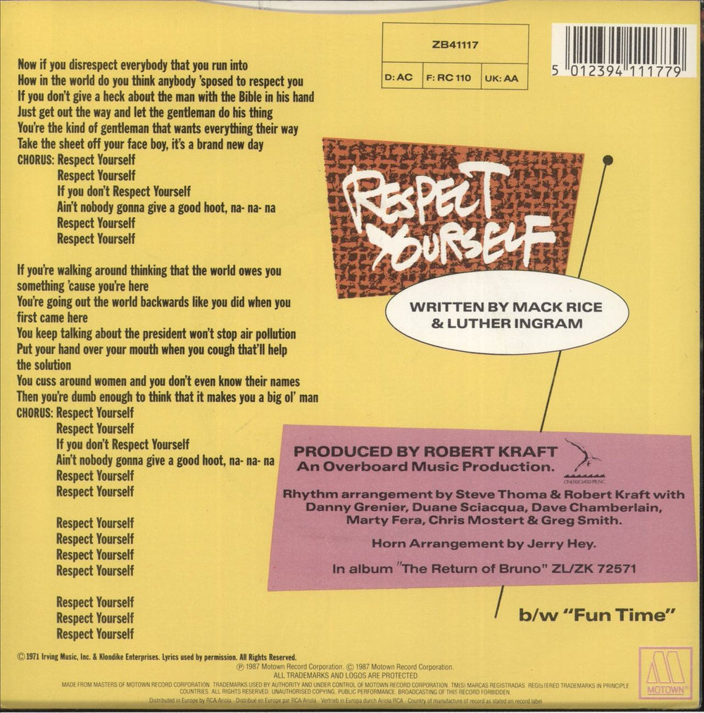 Bruce Willis Respect Yourself UK 7" vinyl single (7 inch record / 45) 5012394111779