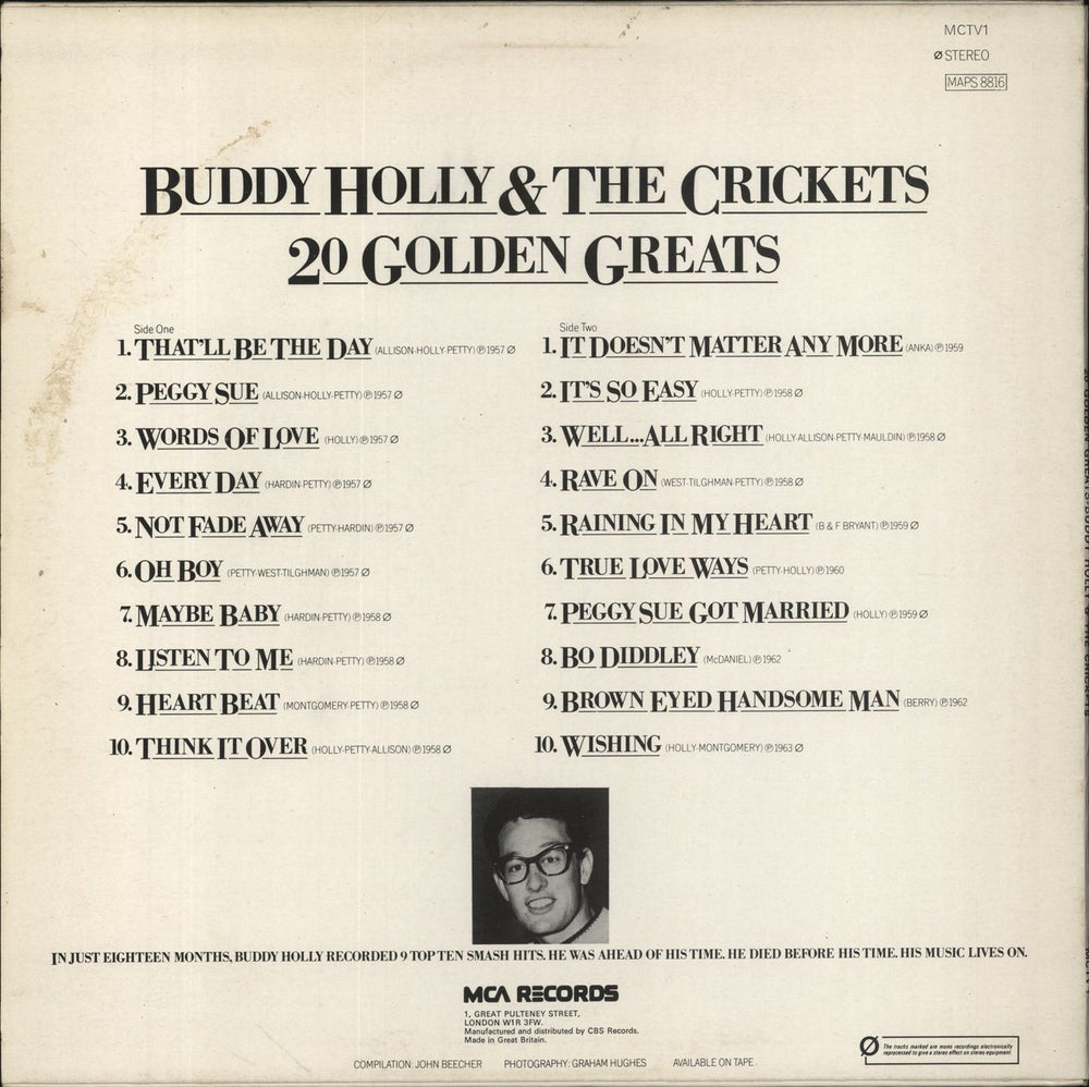 Buddy Holly 20 Golden Greats UK vinyl LP album (LP record) *NO BARCODE!*