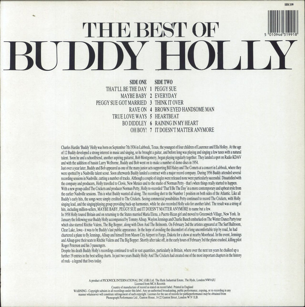 Buddy Holly The Best Of Buddy Holly UK vinyl LP album (LP record) 5010946319918