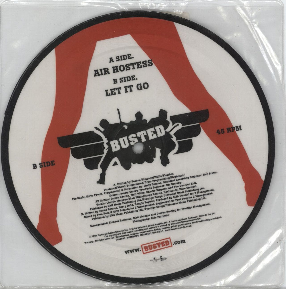 Busted Air Hostess UK 7" vinyl picture disc (7 inch picture disc single) 602498666012