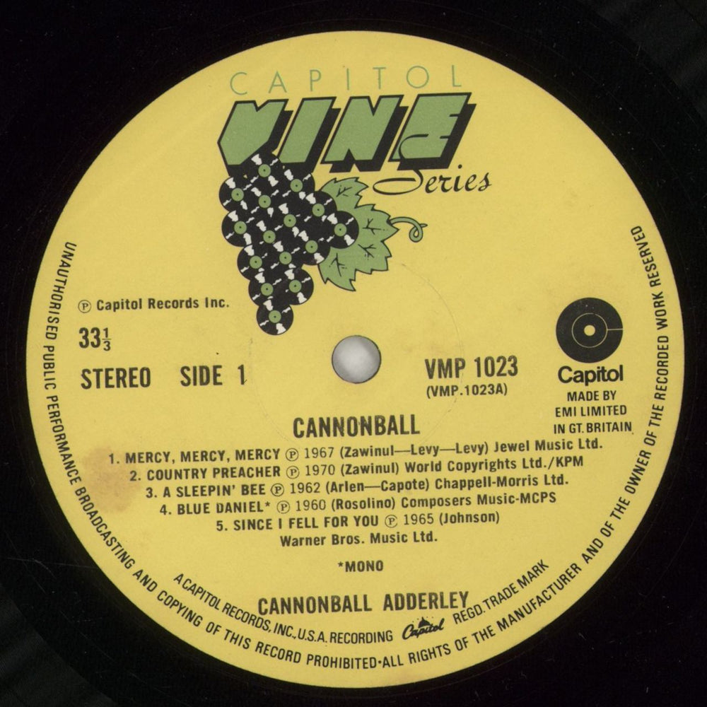 Cannonball Adderley Cannonball UK vinyl LP album (LP record) ERLLPCA871524