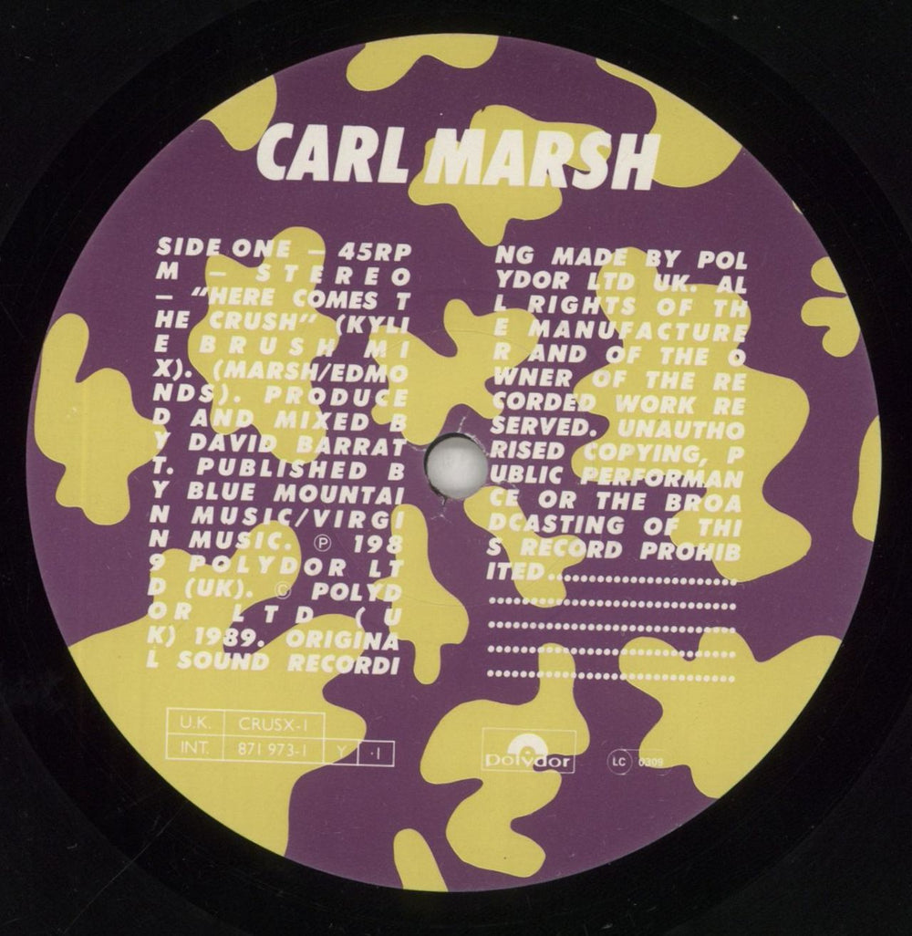 Carl Marsh Here Comes The Crush UK 12" vinyl single (12 inch record / Maxi-single) C7T12HE854198