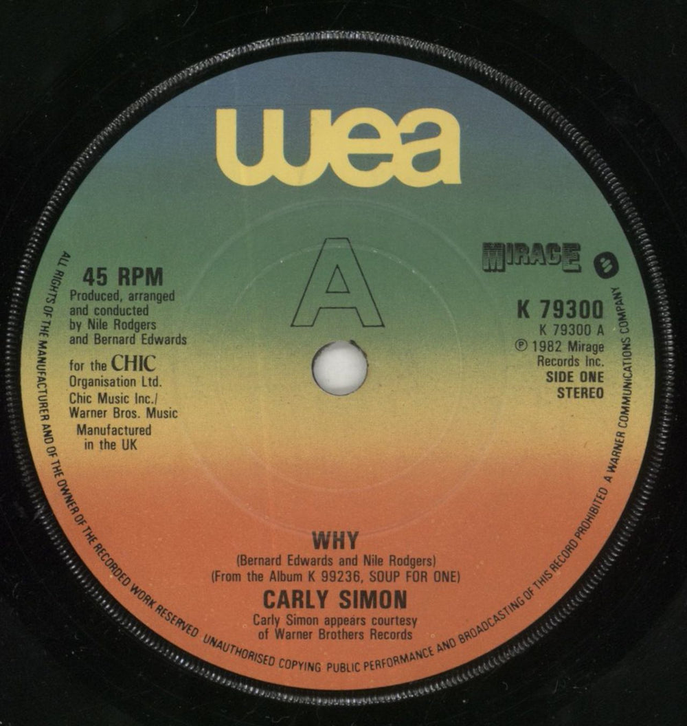 Carly Simon Why UK 7" vinyl single (7 inch record / 45) CAL07WH172227