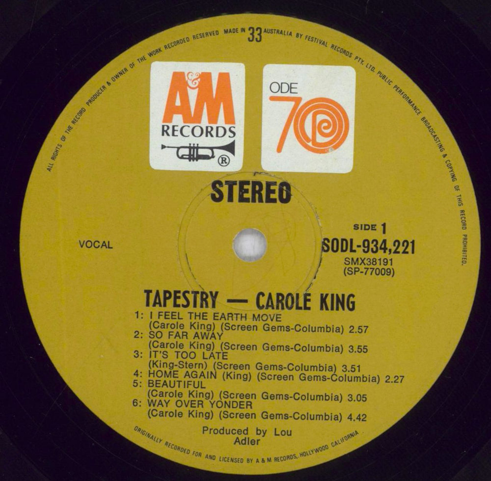 Carole King Tapestry - 1st Australian vinyl LP album (LP record) CRLLPTA841789