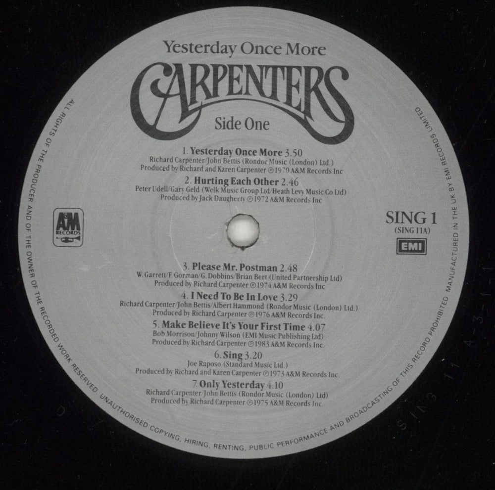 Carpenters Yesterday Once More UK 2-LP vinyl record set (Double LP Album) CRP2LYE245265