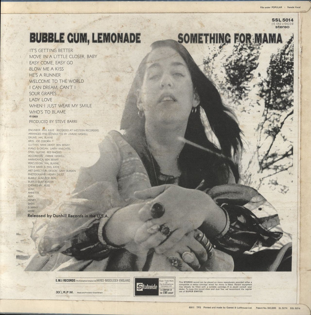Cass Elliot Bubble Gum, Lemonade And Something For Mama UK vinyl LP album (LP record)