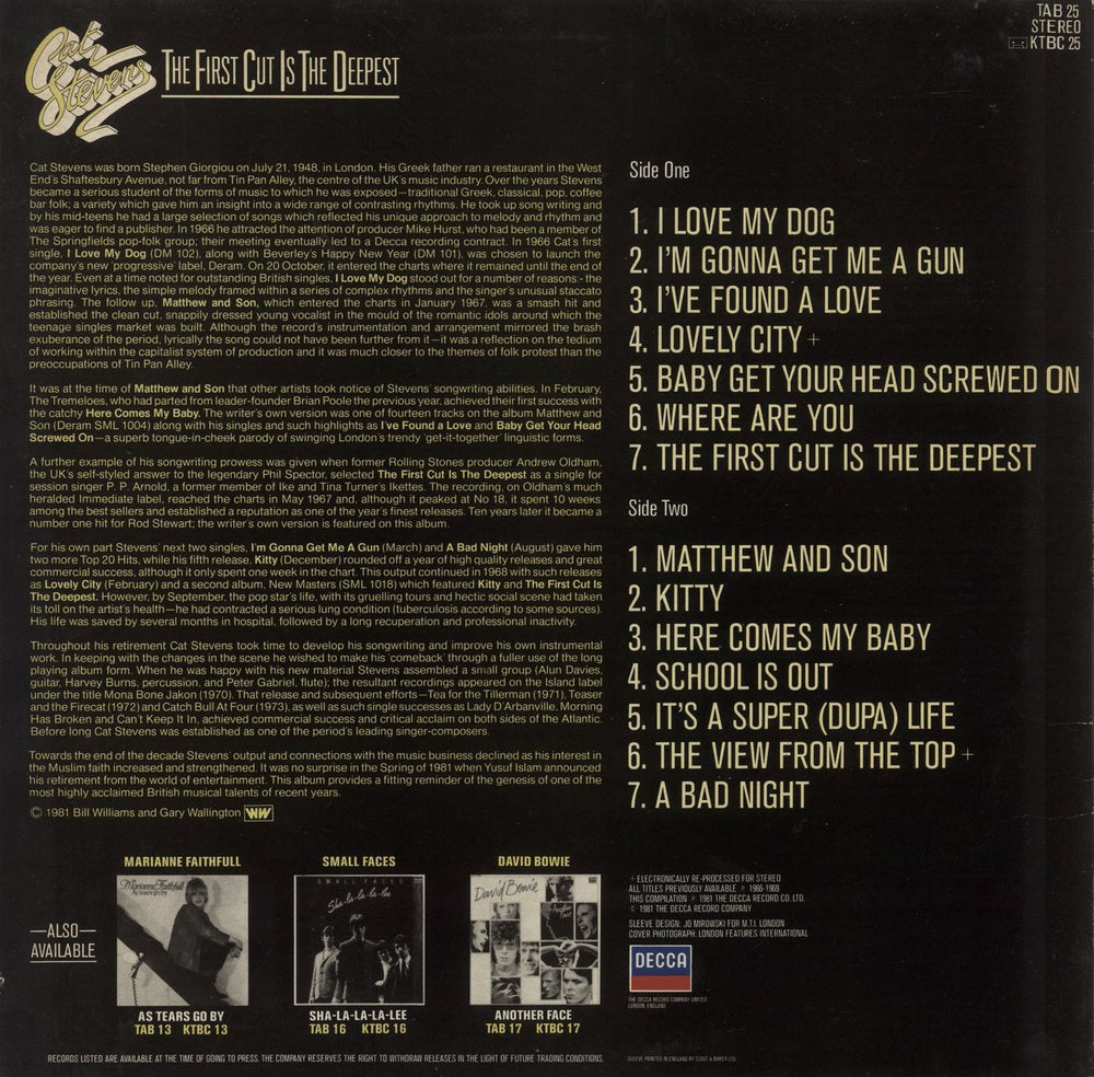 Cat Stevens The First Cut Is The Deepest UK vinyl LP album (LP record)