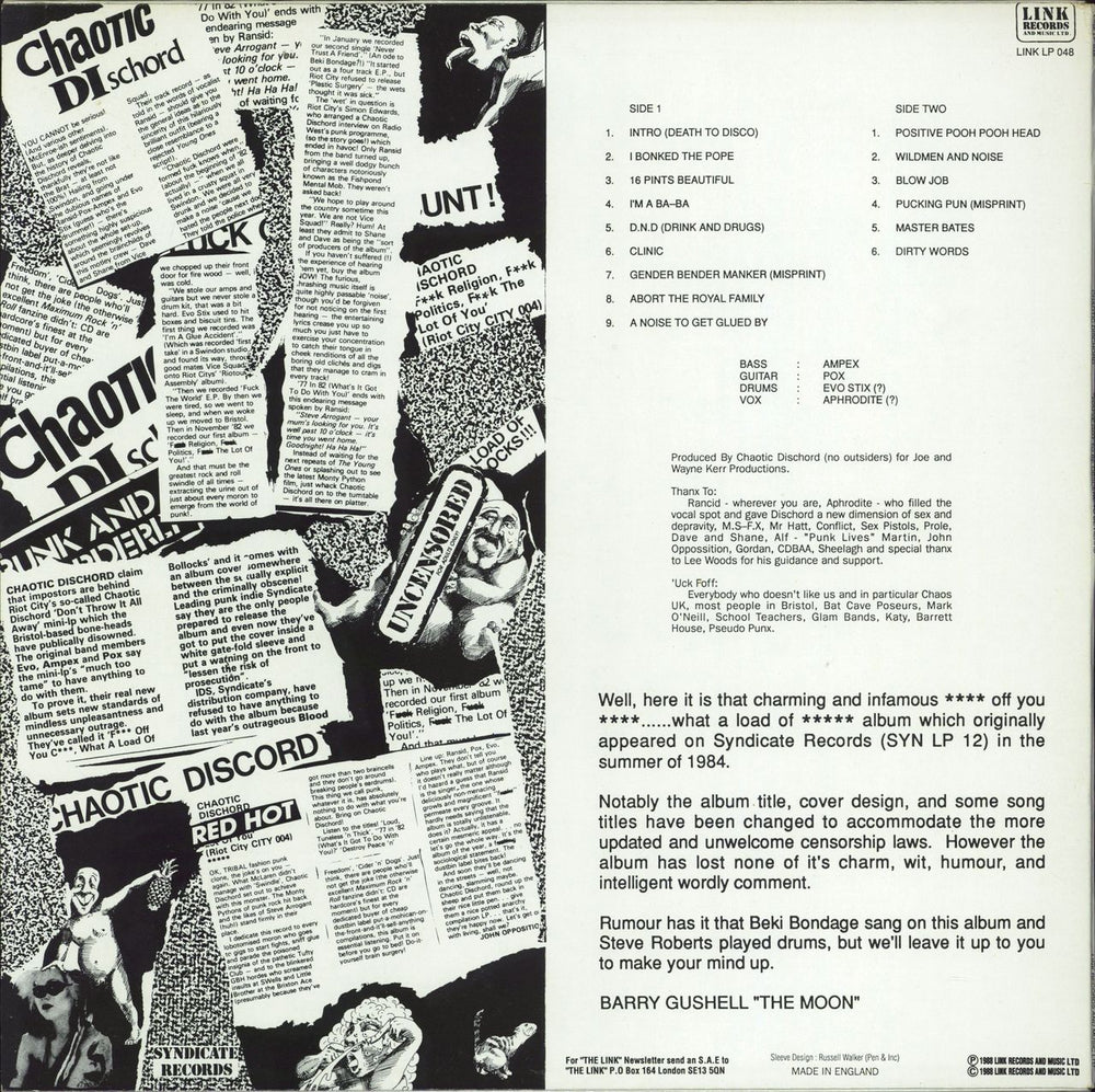 Chaotic Dischord You've Got To Be Obscene To Be Heard UK vinyl LP album (LP record)