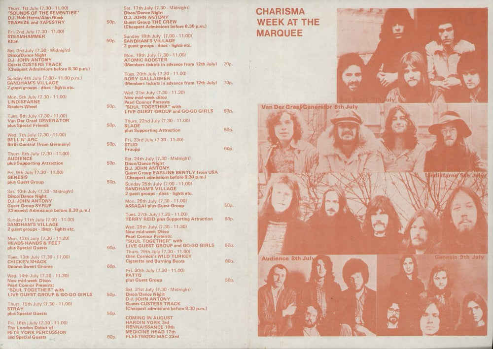 Charisma Records Marquee Flyer - Charisma Week UK Promo handbill CM0HBMA876203