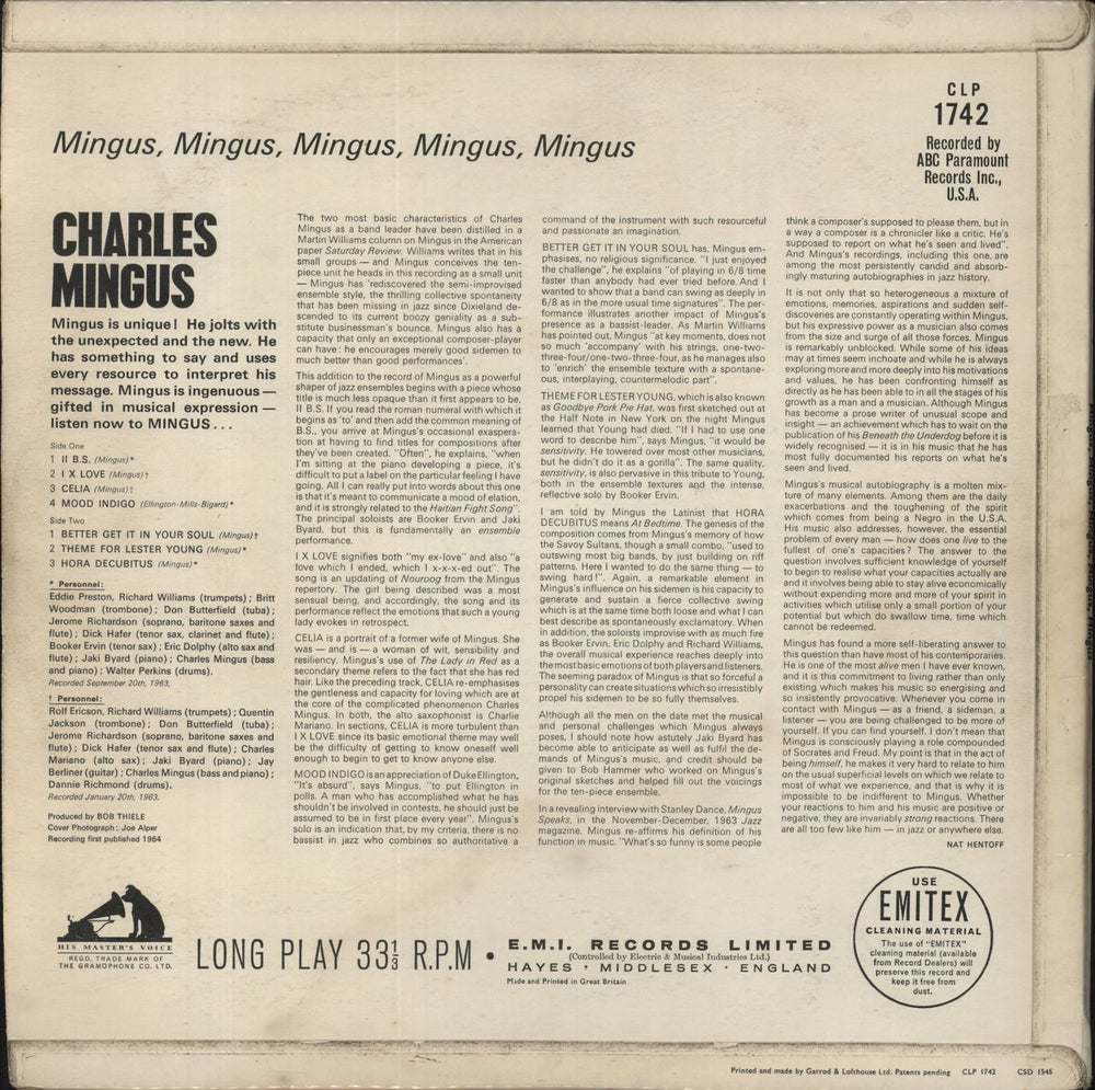 Charles Mingus Mingus Mingus Mingus Mingus Mingus - VG UK vinyl LP album (LP record)