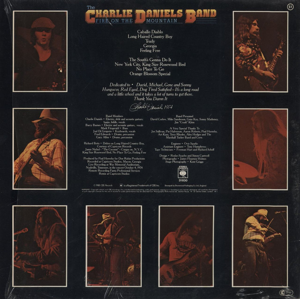 Charlie Daniels Fire On The Mountain - Shrink UK vinyl LP album (LP record)