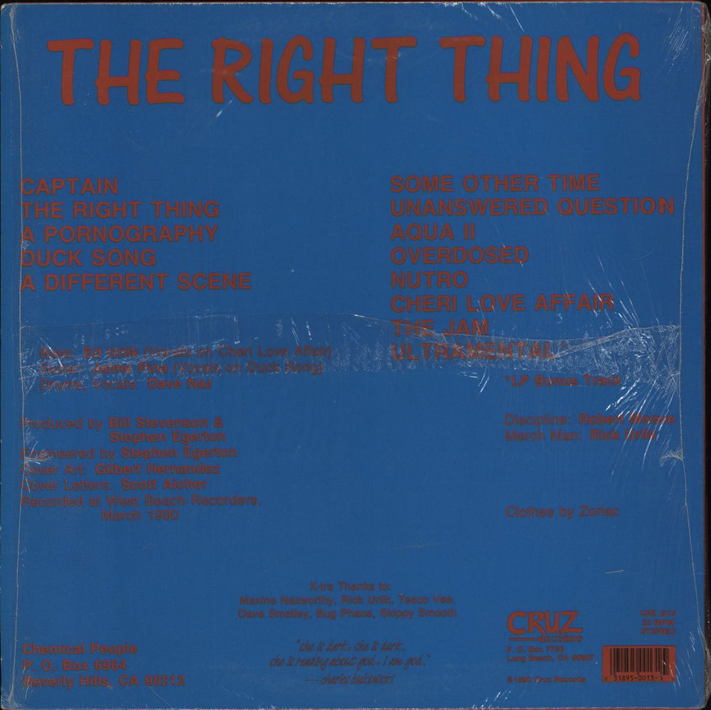 Chemical People The Right Thing US vinyl LP album (LP record)