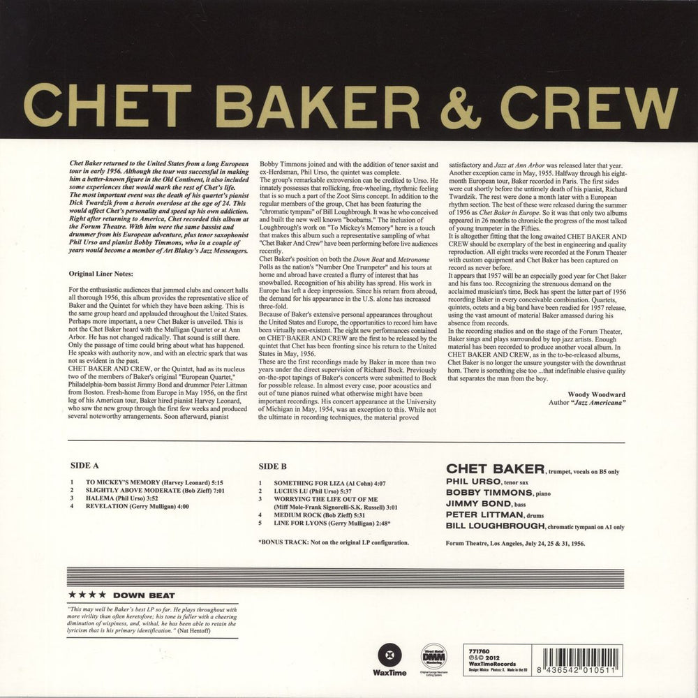 Chet Baker Chet Baker & Crew - 180gm UK vinyl LP album (LP record) 8436542010511