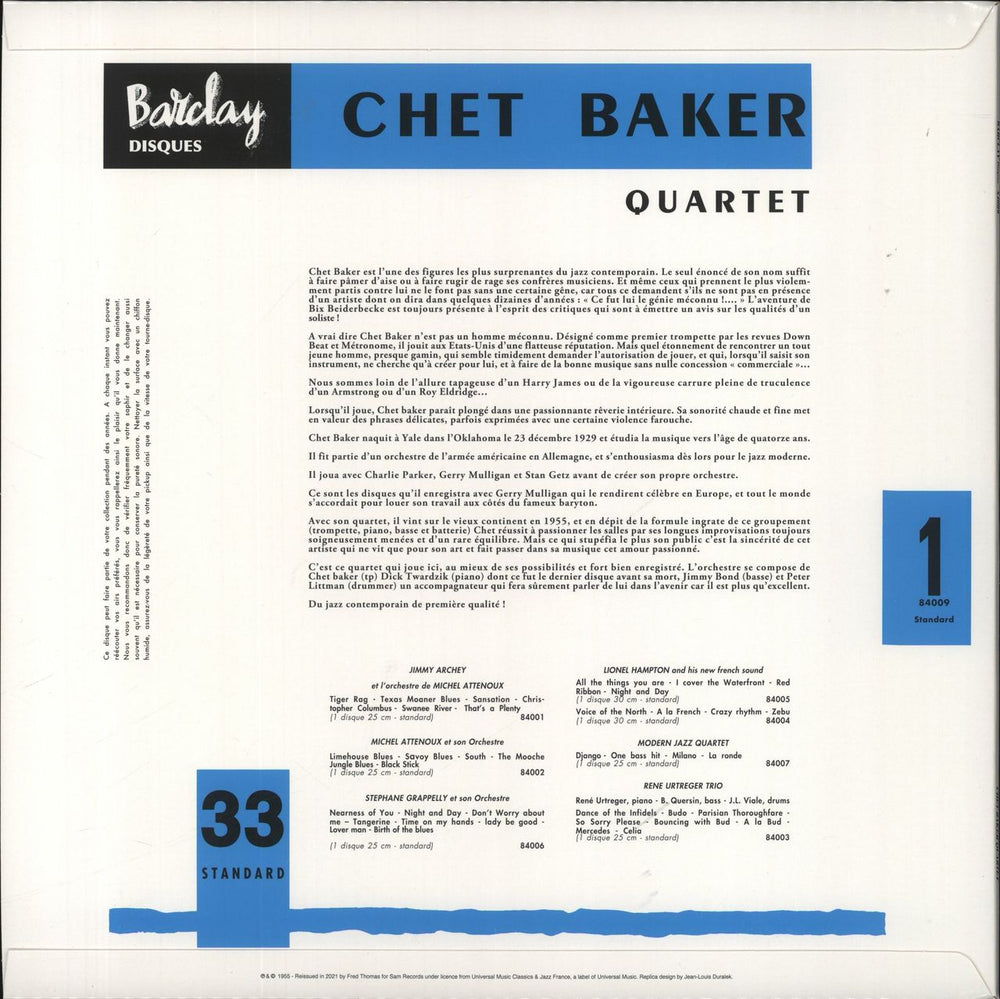 Chet Baker Chet Baker Quartet - 180g French vinyl LP album (LP record) 3700409811142