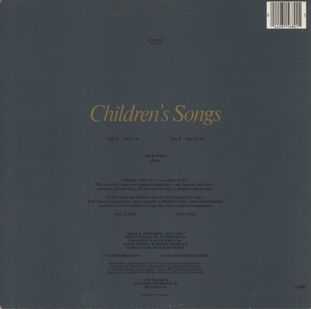 Chick Corea Children's Songs German vinyl LP album (LP record)