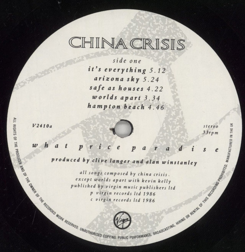 China Crisis What Price Paradise - Autographed UK vinyl LP album (LP record) CHNLPWH862486