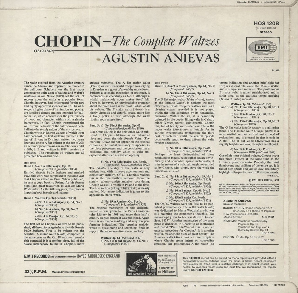 Chopin Chopin: The Complete Waltzes - The Traditional "Fourteen" Plus Five Posthumously Published Waltzes UK vinyl LP album (LP record)