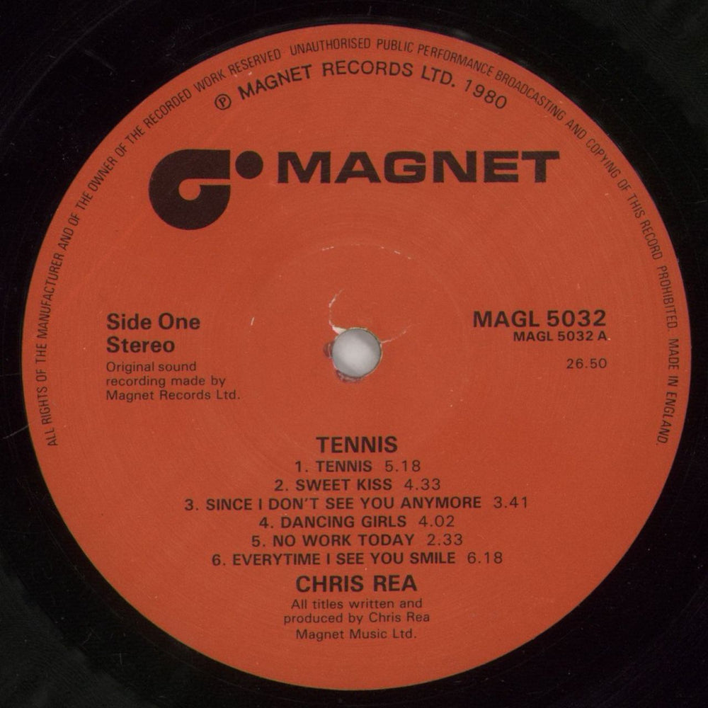 Chris Rea Tennis - Red Label UK vinyl LP album (LP record) REALPTE863014