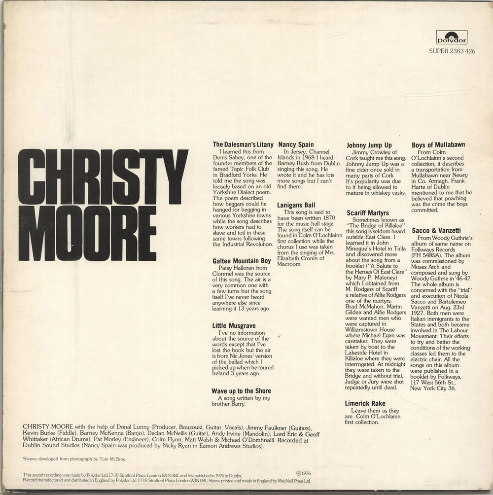 Christy Moore Christy Moore UK vinyl LP album (LP record)