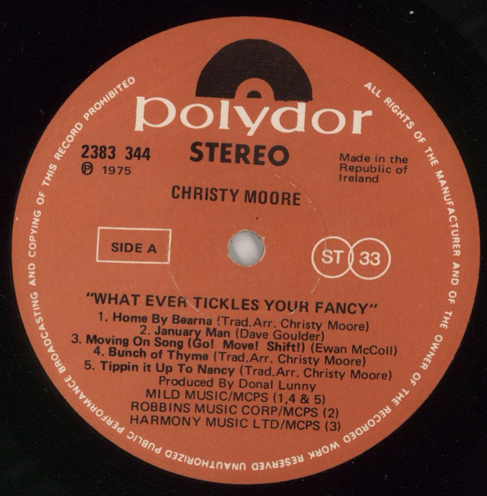 Christy Moore Whatever Tickles Your Fancy - VG Irish vinyl LP album (LP record) CMRLPWH867668