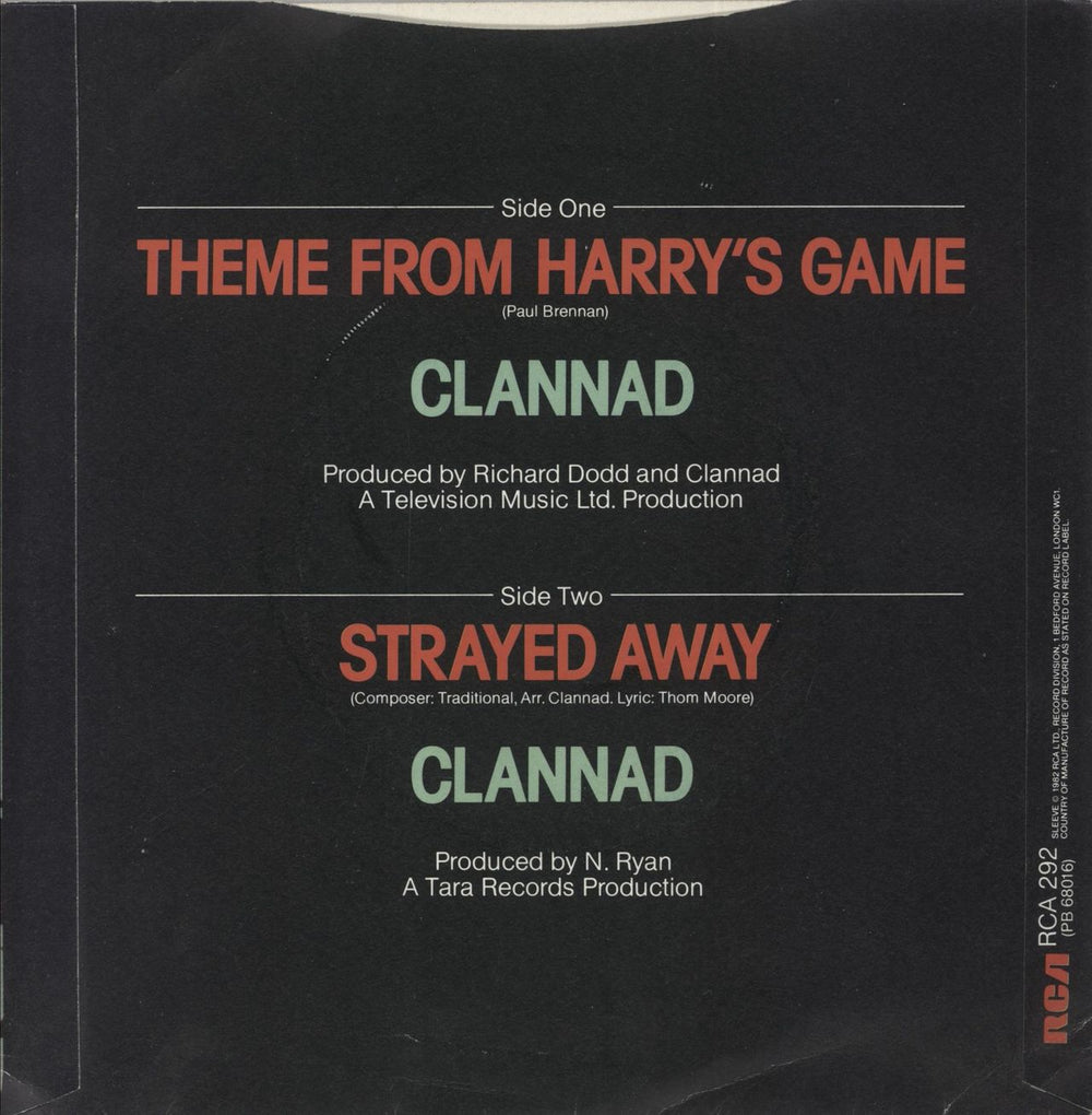 Clannad Theme From Harry's Game UK 7" vinyl single (7 inch record / 45)