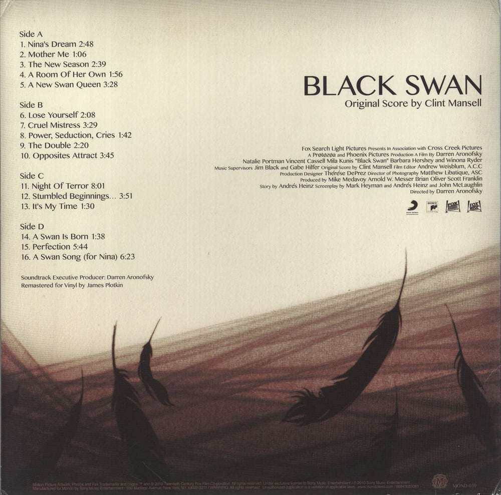 Clint Mansell Black Swan [Original Motion Picture Soundtrack] - Clear Swirl Vinyl - EX US 2-LP vinyl record set (Double LP Album) 616892278740