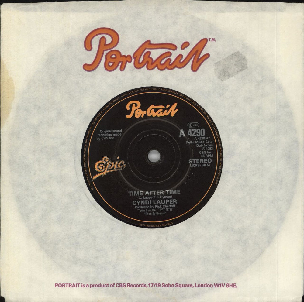 Cyndi Lauper Time After Time UK 7" vinyl single (7 inch record / 45) A4290