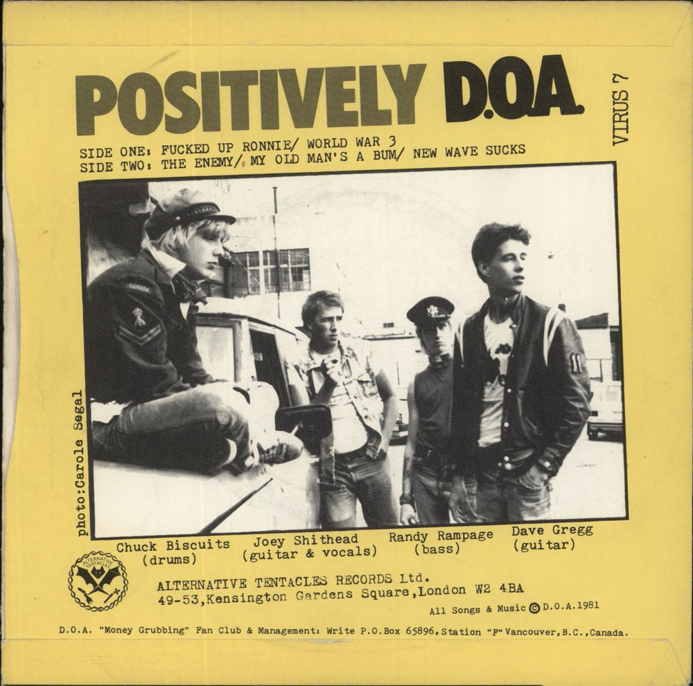 D.O.A. Positively D.O.A. - 1st UK 7" vinyl single (7 inch record / 45) 5016691000774