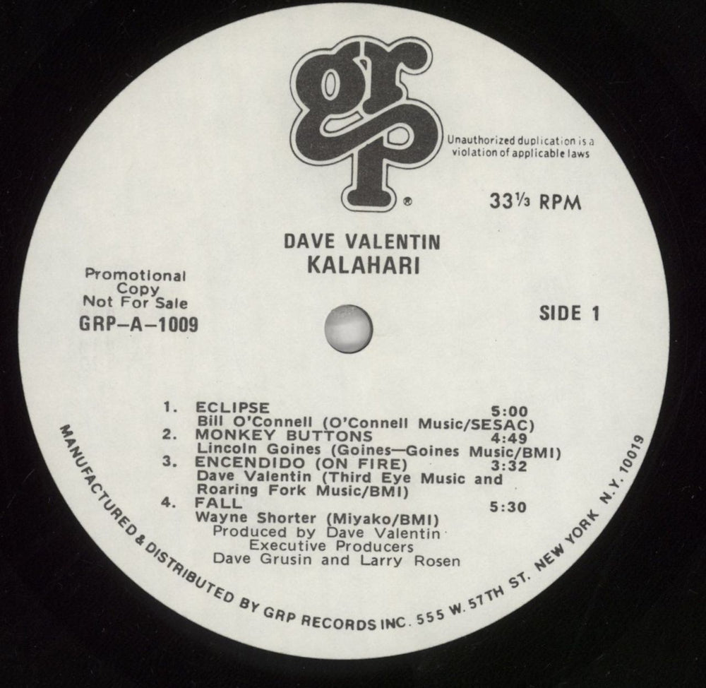 Dave Valentin Kalahari US Promo vinyl LP album (LP record) D35LPKA859962