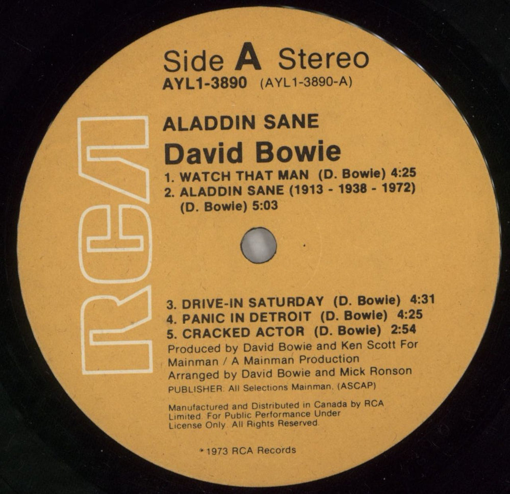 David Bowie Aladdin Sane Canadian vinyl LP album (LP record) BOWLPAL667116