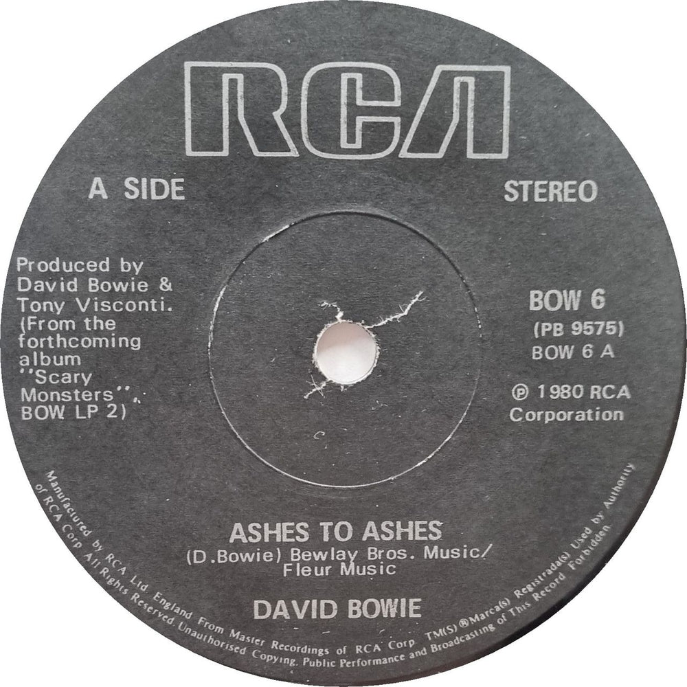 David Bowie Ashes To Ashes - Tranco Contract Pressing UK 7" vinyl single (7 inch record / 45) BOW07AS831608