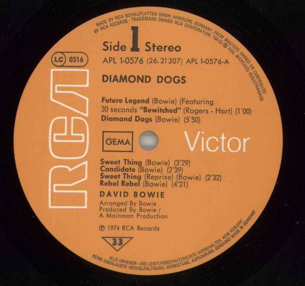 David Bowie Diamond Dogs German Promo vinyl LP album (LP record) BOWLPDI876860