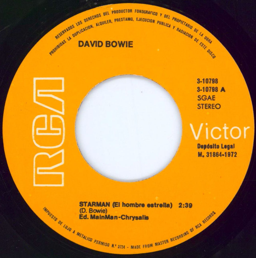 David Bowie El Hombre Estrella - Starman - Late 70s Spanish 7" vinyl single (7 inch record / 45) BOW07EL775200