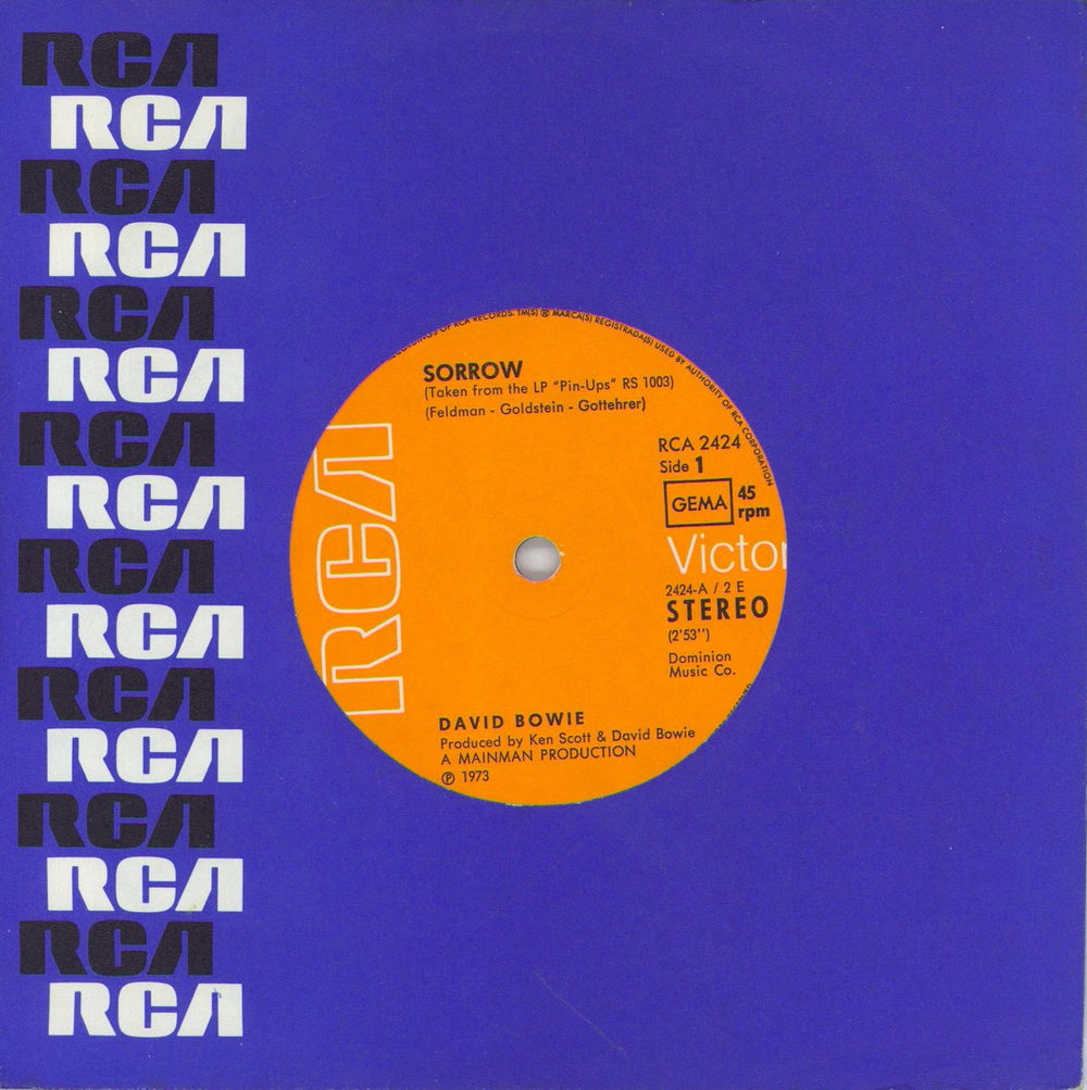 David Bowie Sorrow German 7" vinyl single (7 inch record / 45) RCA2424