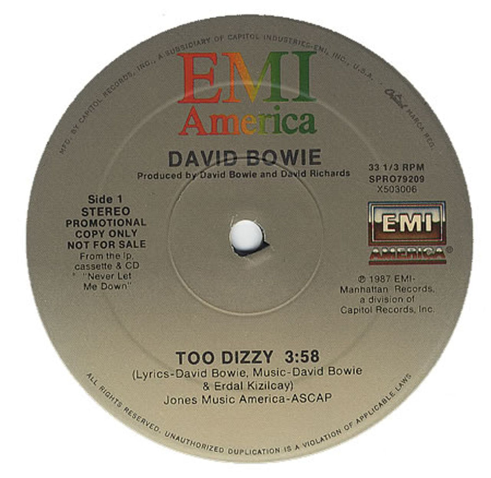 David Bowie Too Dizzy US Promo 12" vinyl single (12 inch record / Maxi-single) SPRO79209