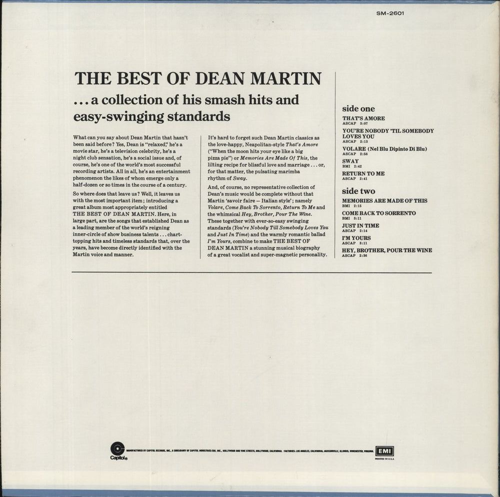 Dean Martin The Best Of Dean Martin US vinyl LP album (LP record)