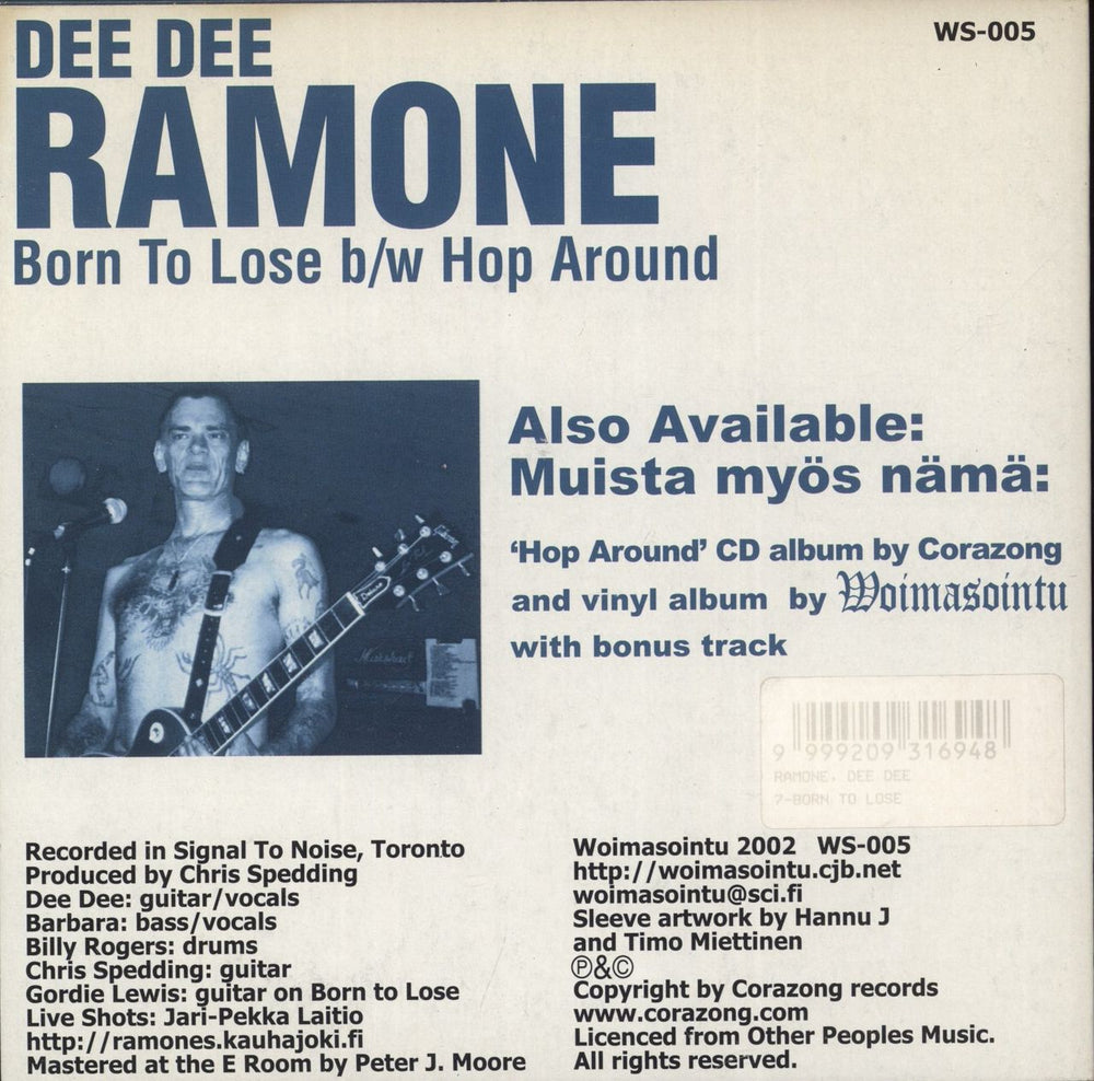 Dee Dee Ramone Born To Lose Finnish 7" vinyl single (7 inch record / 45)