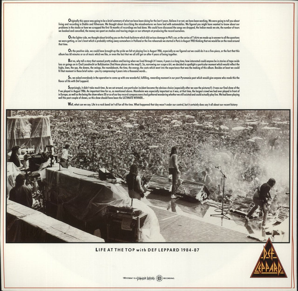 Def Leppard Hysteria - Triangular Stickered P/S + Insert UK vinyl LP album (LP record)