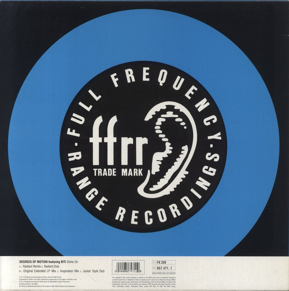Degrees Of Motion Shine On UK 12" vinyl single (12 inch record / Maxi-single) 042285747119