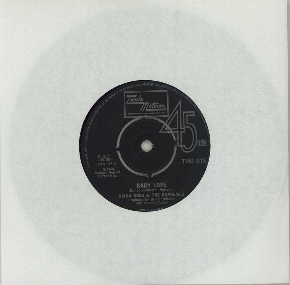 Diana Ross & The Supremes Baby Love - plain white sleeve UK 7" vinyl single (7 inch record / 45) TMG915