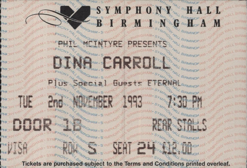 Dina Carroll So Close Tour - Ticket Stub UK tour programme DNCTRSO836042