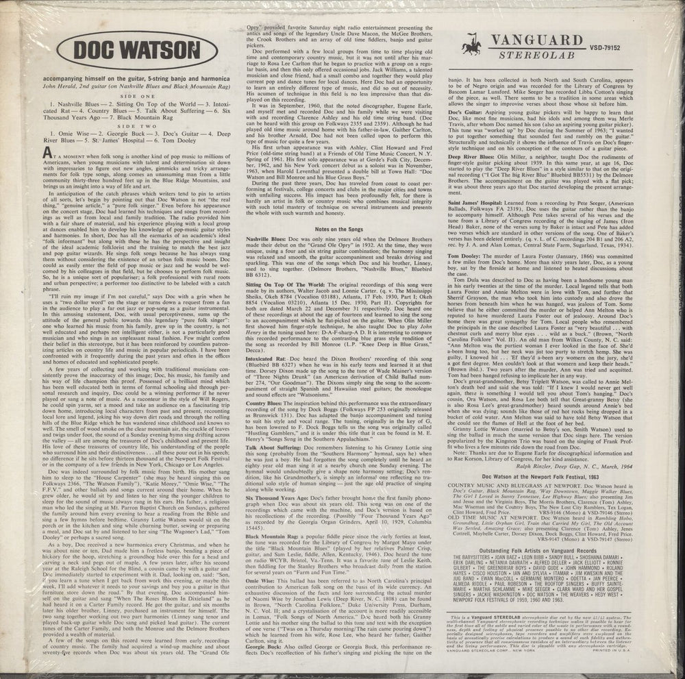 Doc Watson Doc Watson US vinyl LP album (LP record)