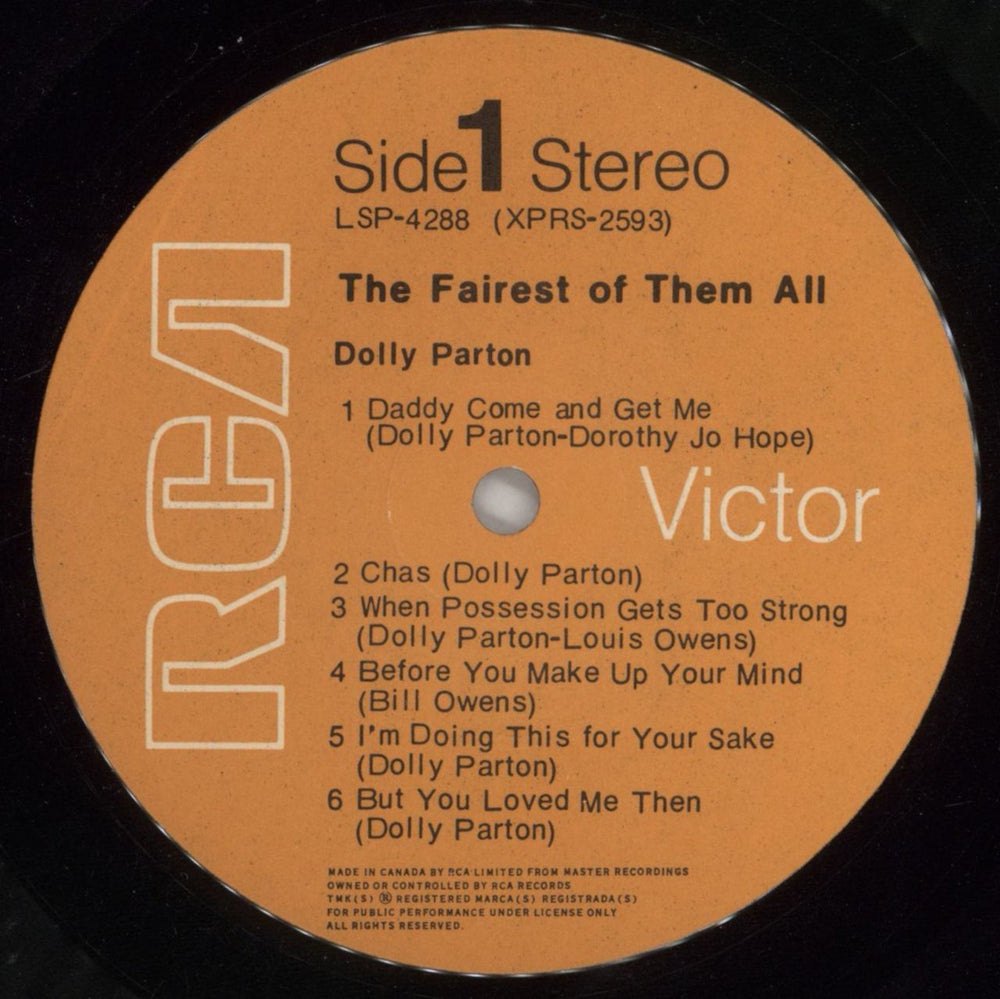 Dolly Parton The Fairest Of Them All Canadian vinyl LP album (LP record) PARLPTH529278