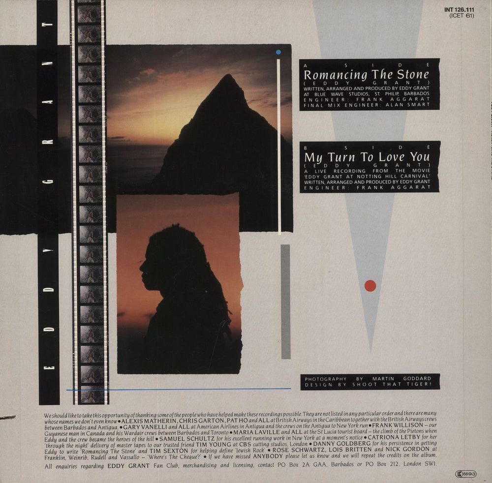 Eddy Grant Romancing The Stone - White/Light Blue Marbled Vinyl UK 12" vinyl single (12 inch record / Maxi-single)