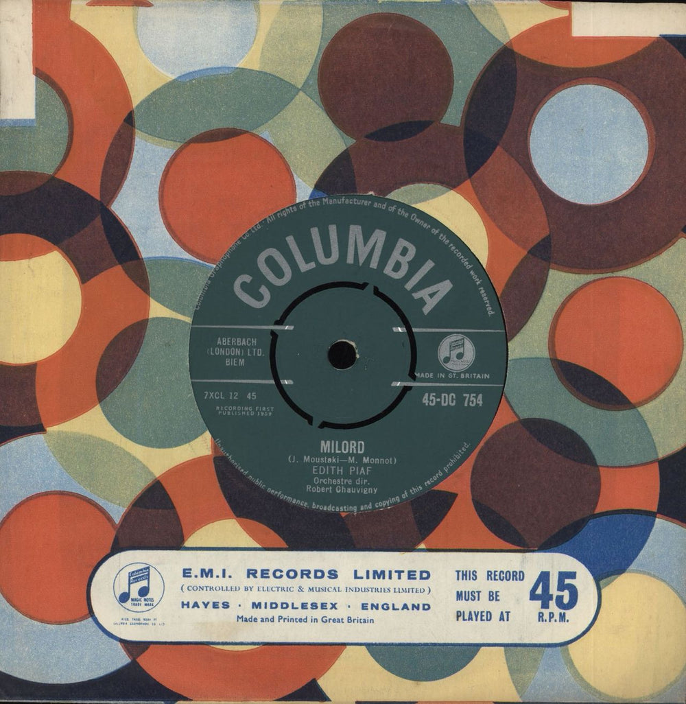 Edith Piaf Milord UK 7" vinyl single (7 inch record / 45) 45-DC754