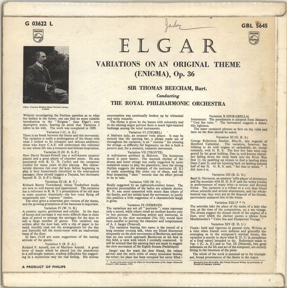 Edward Elgar "Enigma" Variations UK vinyl LP album (LP record)